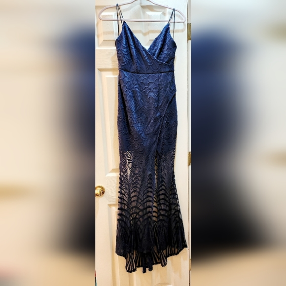 Blossom Dark Navy Lace Sleeveless Backless Maxi Dress - Picture 7 of 9